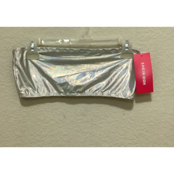 Silver Metallic Strapless Bandeau Top Shein Icon Size S - Picture 2 of 5